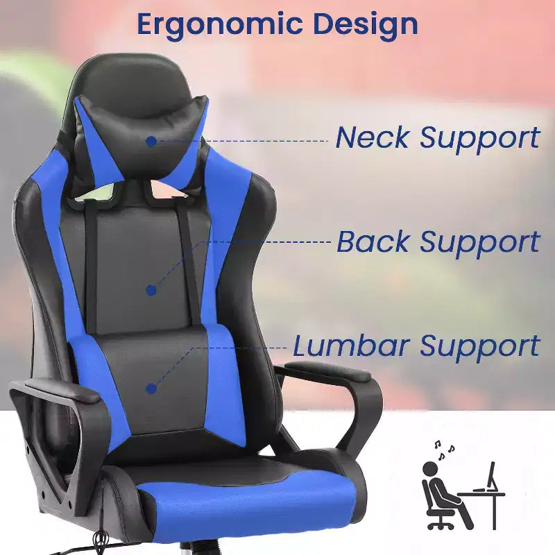 Sedia da gaming con schienale alto e supporto lombare, funzione massaggio e pelle PU