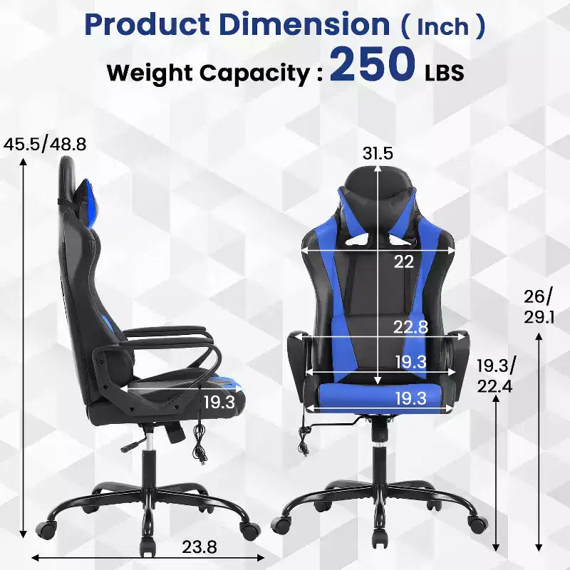 Sedia da gaming con schienale alto e supporto lombare, funzione massaggio e pelle PU