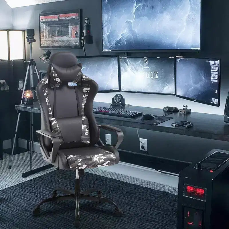 Sedia da gaming con schienale alto e supporto lombare, funzione massaggio e pelle PU