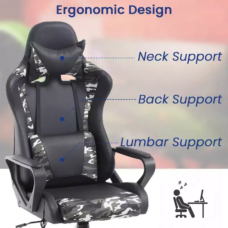 Sedia da gaming con schienale alto e supporto lombare, funzione massaggio e pelle PU