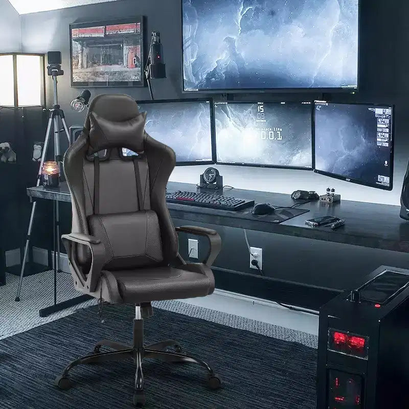 Sedia da gaming con schienale alto e supporto lombare, funzione massaggio e pelle PU