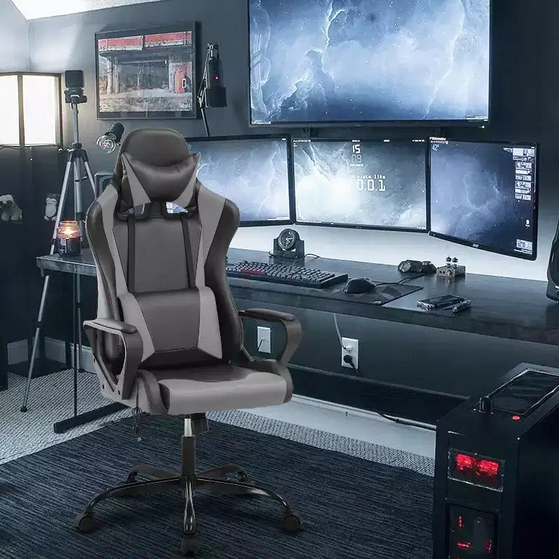 Sedia da gaming con schienale alto e supporto lombare, funzione massaggio e pelle PU