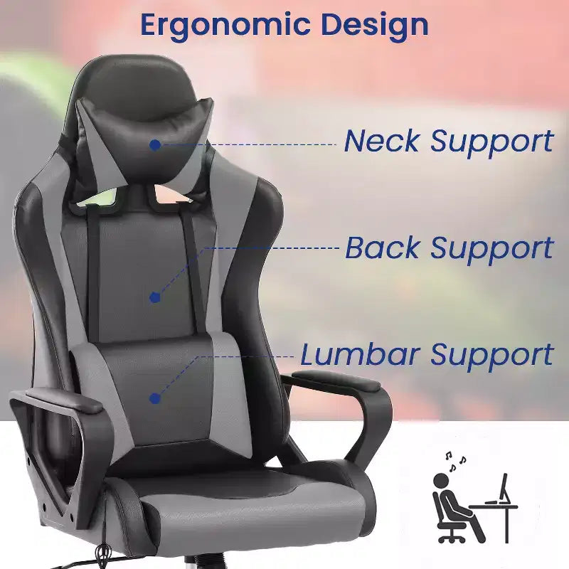 Sedia da gaming con schienale alto e supporto lombare, funzione massaggio e pelle PU