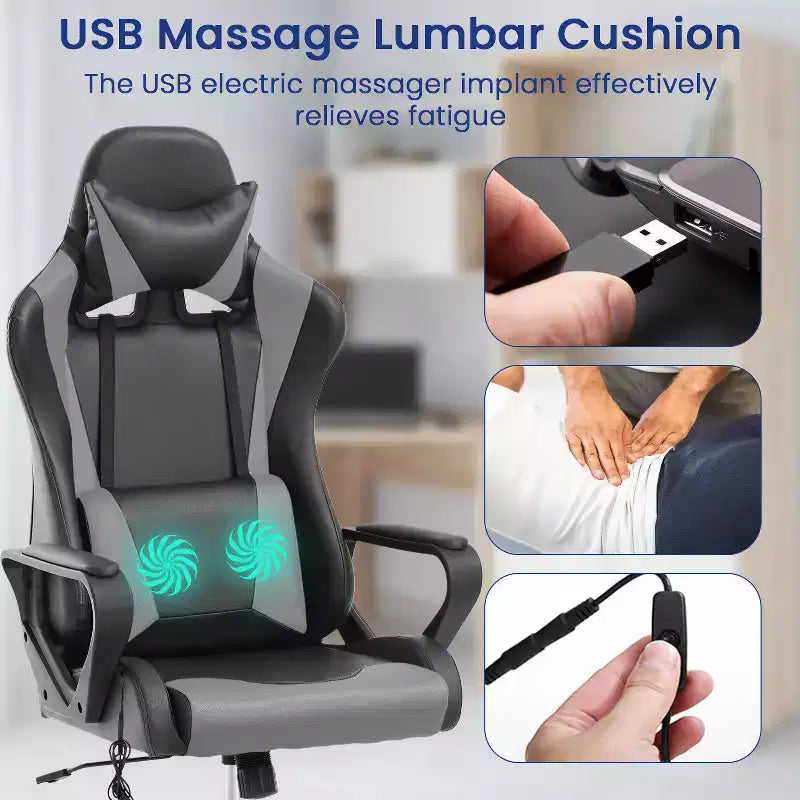 Sedia da gaming con schienale alto e supporto lombare, funzione massaggio e pelle PU