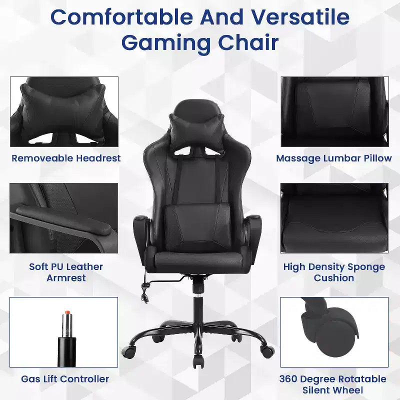 Sedia da gaming con schienale alto e supporto lombare, funzione massaggio e pelle PU