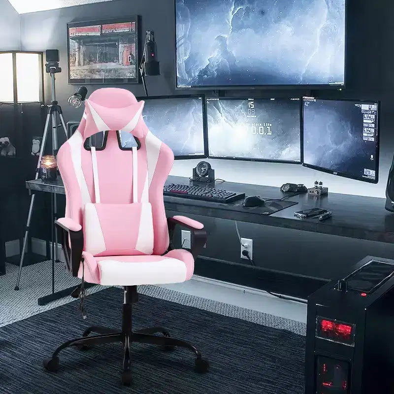Sedia da gaming con schienale alto e supporto lombare, funzione massaggio e pelle PU