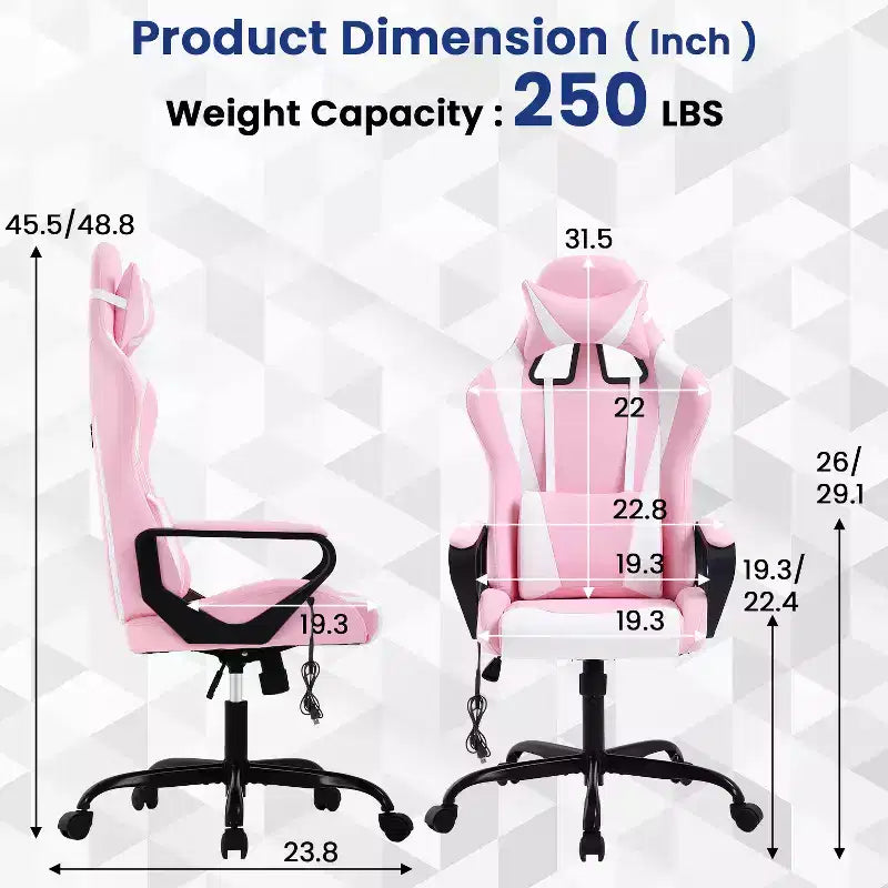 Sedia da gaming con schienale alto e supporto lombare, funzione massaggio e pelle PU