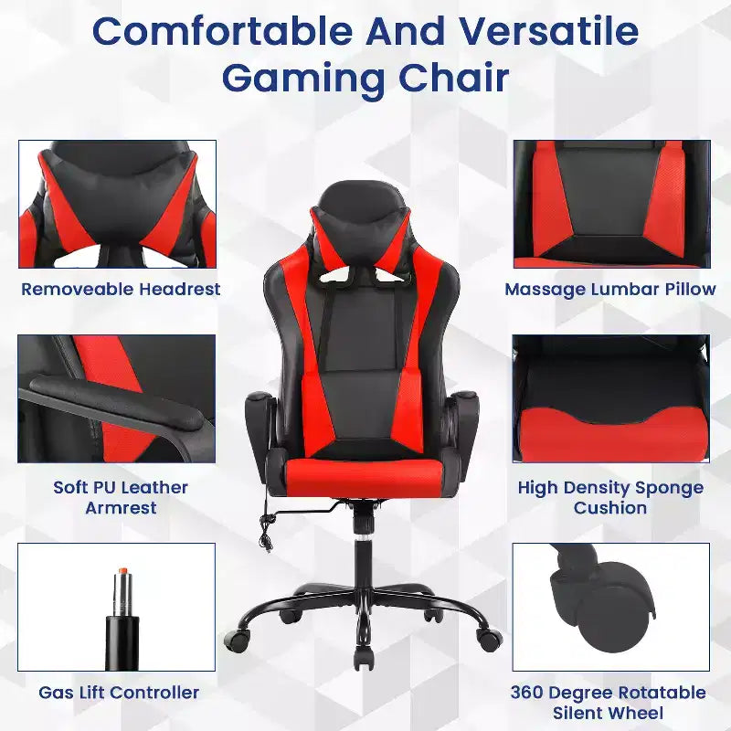 Sedia da gaming con schienale alto e supporto lombare, funzione massaggio e pelle PU