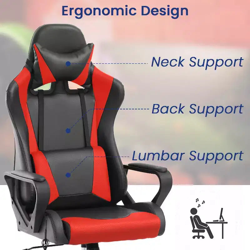 Sedia da gaming con schienale alto e supporto lombare, funzione massaggio e pelle PU