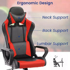 Sedia da gaming con schienale alto e supporto lombare, funzione massaggio e pelle PU
