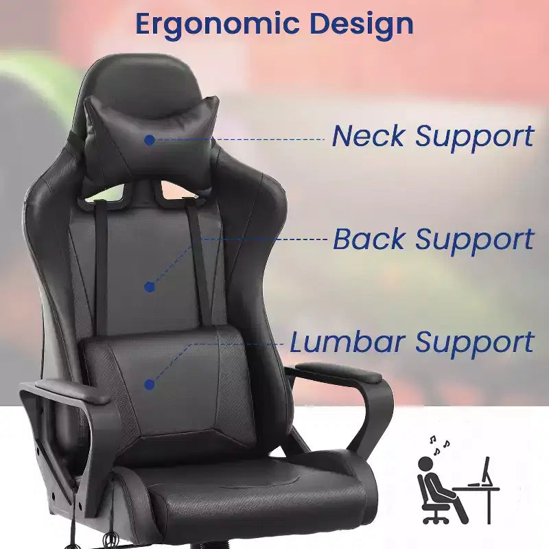 Sedia da gaming con schienale alto e supporto lombare, funzione massaggio e pelle PU