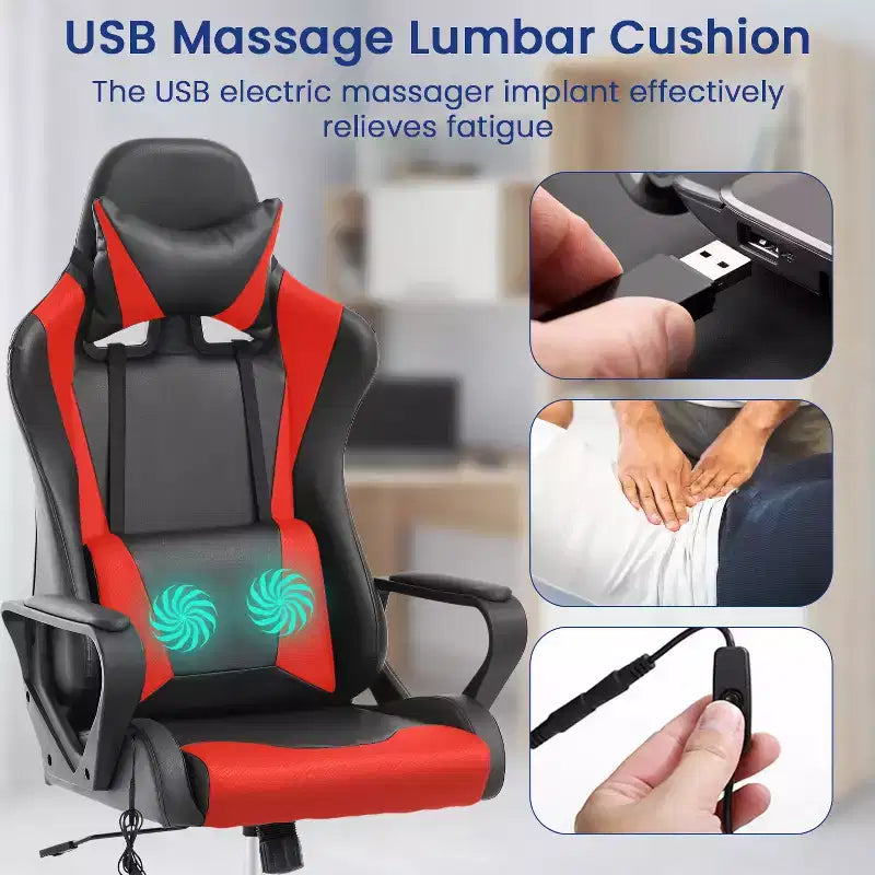 Sedia da gaming con schienale alto e supporto lombare, funzione massaggio e pelle PU
