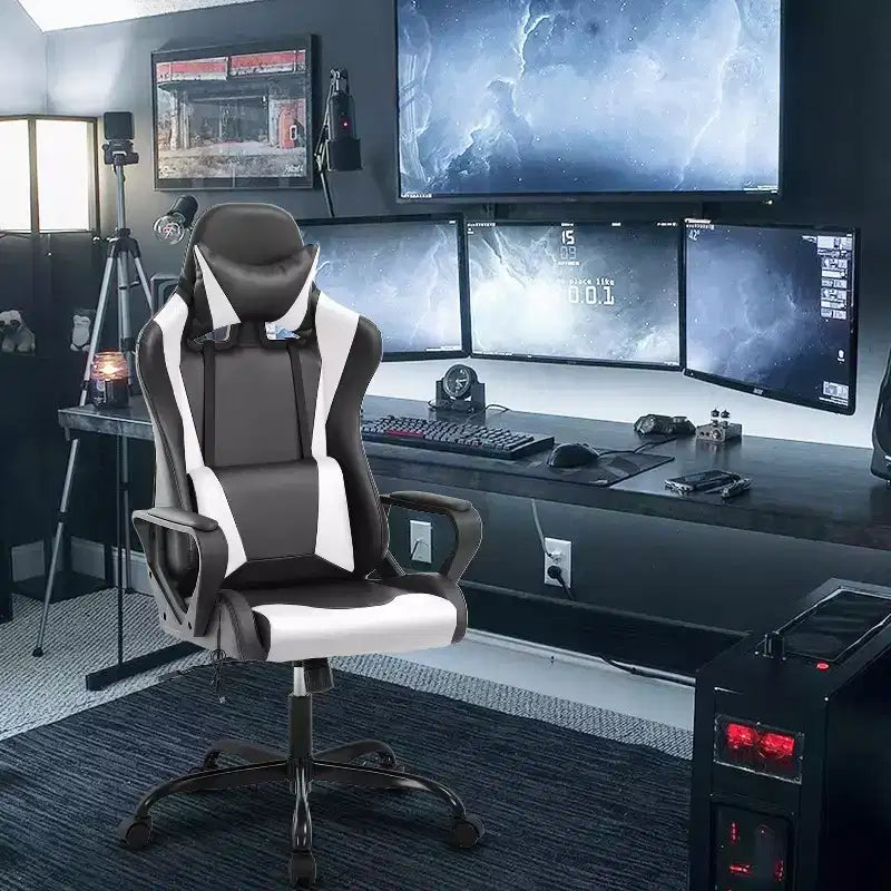 Sedia da gaming con schienale alto e supporto lombare, funzione massaggio e pelle PU