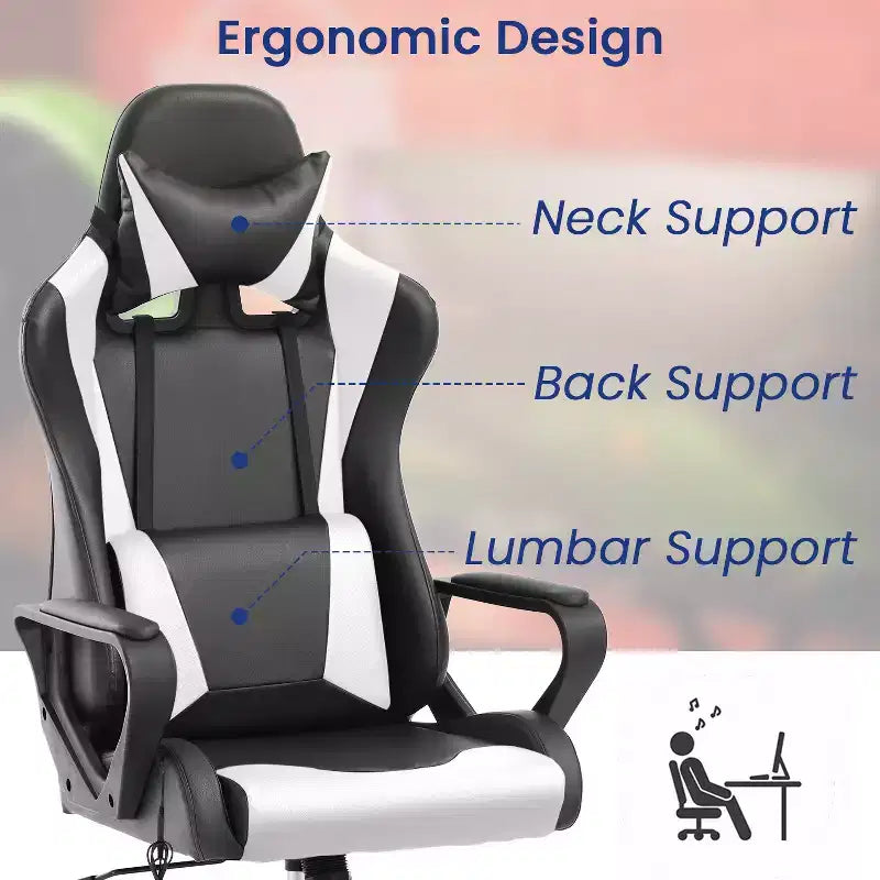 Sedia da gaming con schienale alto e supporto lombare, funzione massaggio e pelle PU