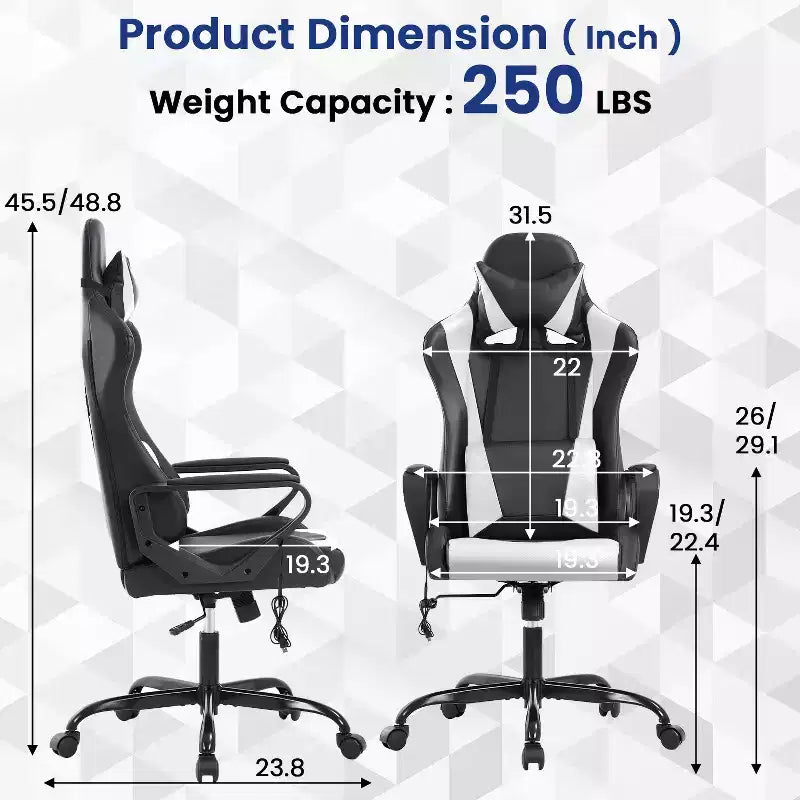 Sedia da gaming con schienale alto e supporto lombare, funzione massaggio e pelle PU