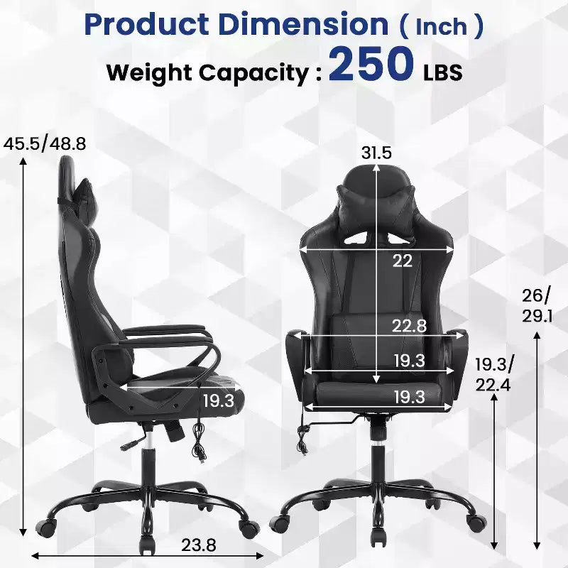 Sedia da gaming con schienale alto e supporto lombare, funzione massaggio e pelle PU