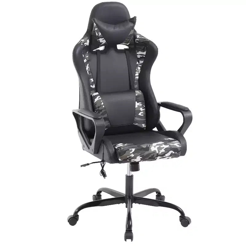 Sedia da gaming con schienale alto e supporto lombare, funzione massaggio e pelle PU