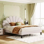 Letto a piattaforma imbottito queen-size con testiera in velluto floreale