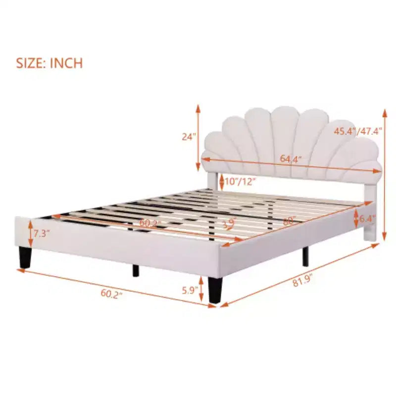 Letto a piattaforma imbottito queen-size con testiera in velluto floreale
