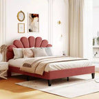 Letto a piattaforma imbottito queen-size con testiera in velluto floreale