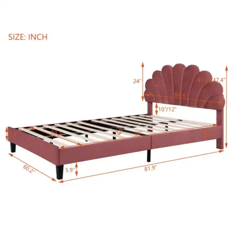 Letto a piattaforma imbottito queen-size con testiera in velluto floreale