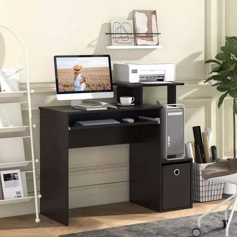 Scrivania salvaspazio per computer da ufficio con vassoio per tastiera - Bianco/Nero