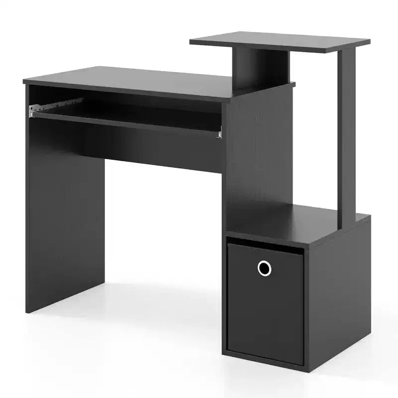 Scrivania salvaspazio per computer da ufficio con vassoio per tastiera - Bianco/Nero