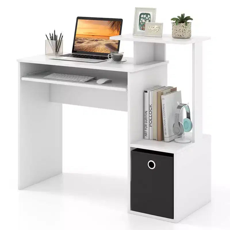 Scrivania salvaspazio per computer da ufficio con vassoio per tastiera - Bianco/Nero