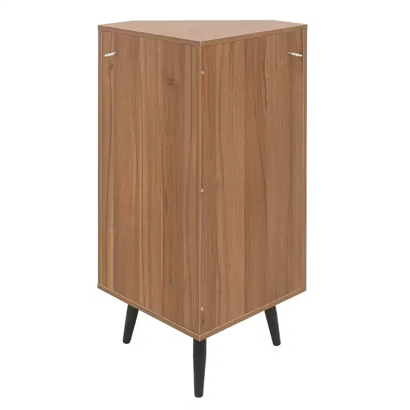 Mobile angolare in noce con anta in rattan - Contenitore salvaspazio autoportante per piccoli ambienti