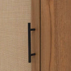Mobile angolare in noce con anta in rattan - Contenitore salvaspazio autoportante per piccoli ambienti