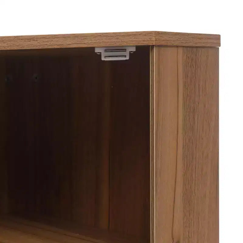 Mobile angolare in noce con anta in rattan - Contenitore salvaspazio autoportante per piccoli ambienti