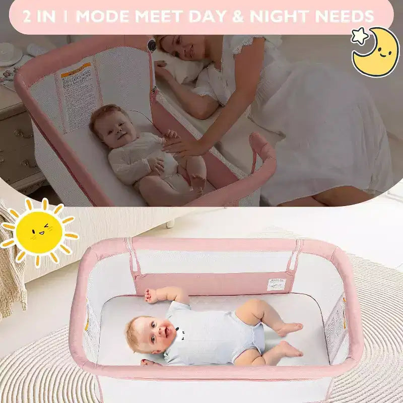 Culla portatile per neonati con ruote - Culla co-sleeping in rete e materasso rimovibile