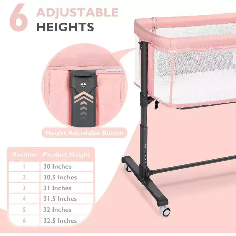 Culla portatile per neonati con ruote - Culla co-sleeping in rete e materasso rimovibile