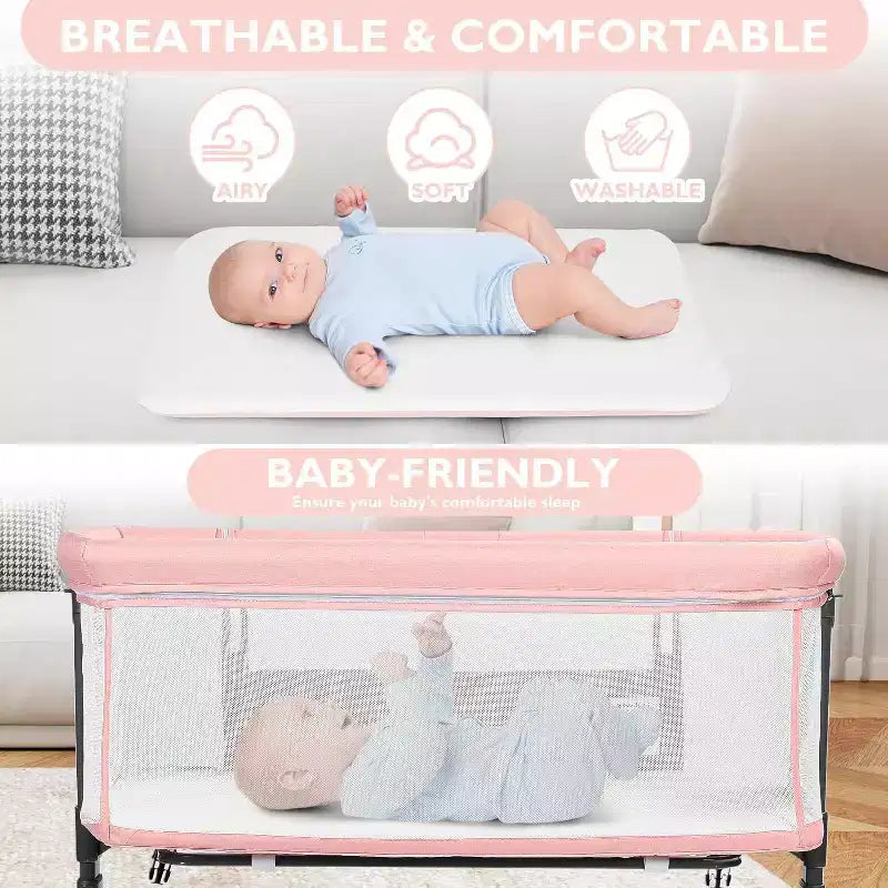 Culla portatile per neonati con ruote - Culla co-sleeping in rete e materasso rimovibile
