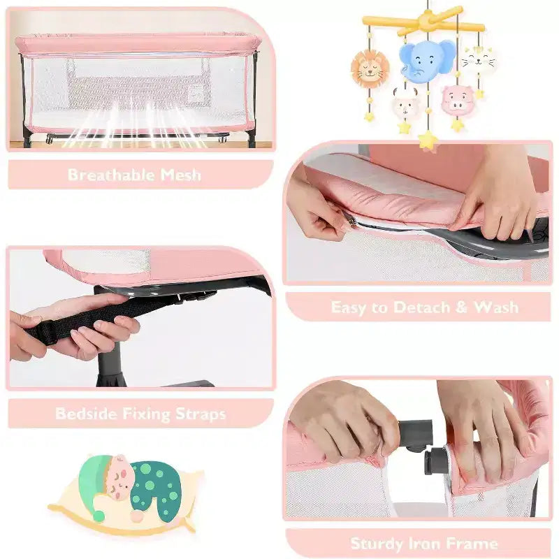 Culla portatile per neonati con ruote - Culla co-sleeping in rete e materasso rimovibile