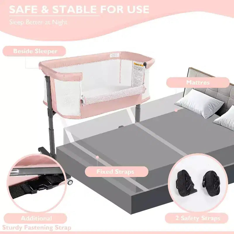 Culla portatile per neonati con ruote - Culla co-sleeping in rete e materasso rimovibile