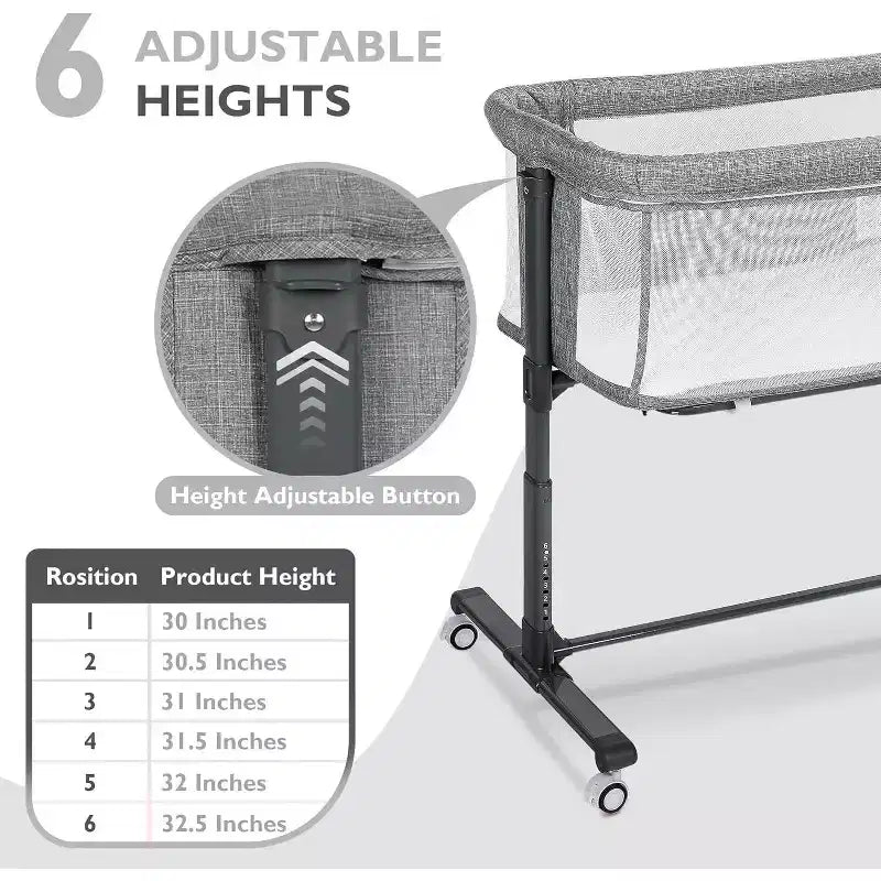 Culla portatile per neonati con ruote - Culla co-sleeping in rete e materasso rimovibile