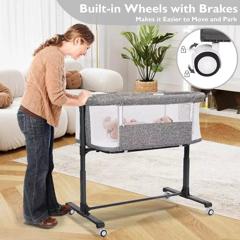 Culla portatile per neonati con ruote - Culla co-sleeping in rete e materasso rimovibile