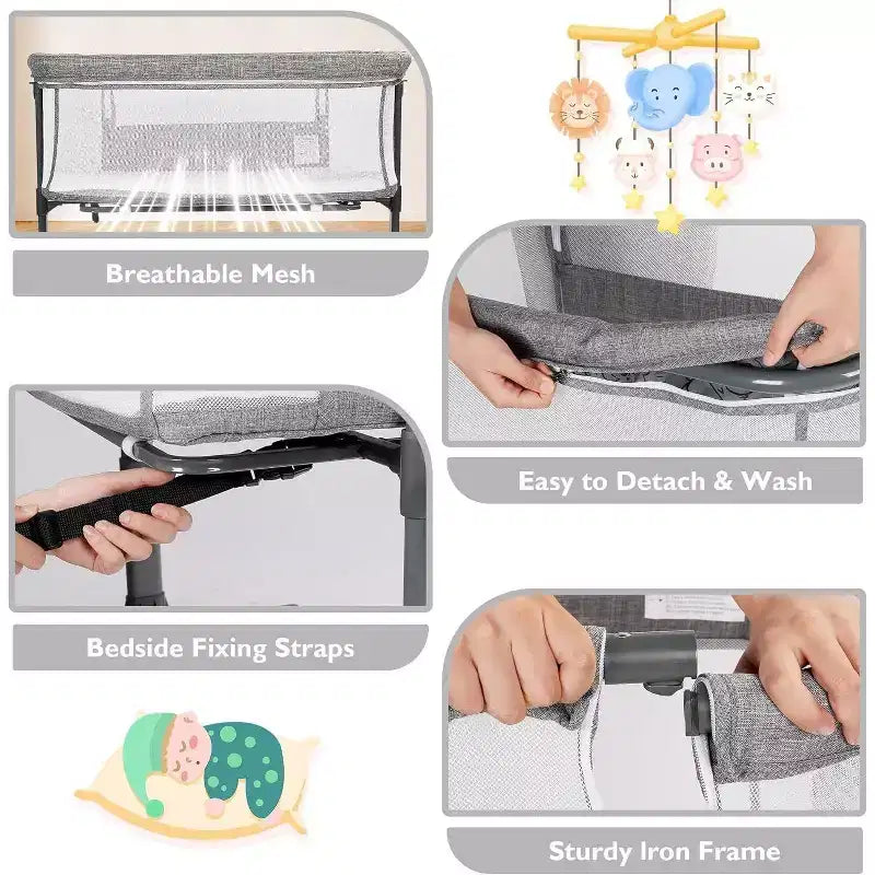 Culla portatile per neonati con ruote - Culla co-sleeping in rete e materasso rimovibile