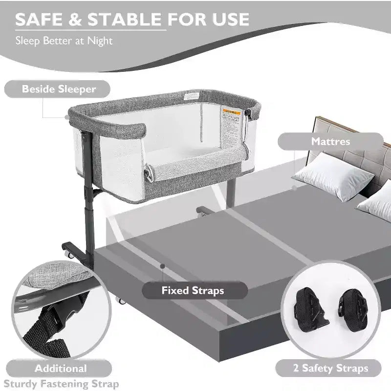 Culla portatile per neonati con ruote - Culla co-sleeping in rete e materasso rimovibile