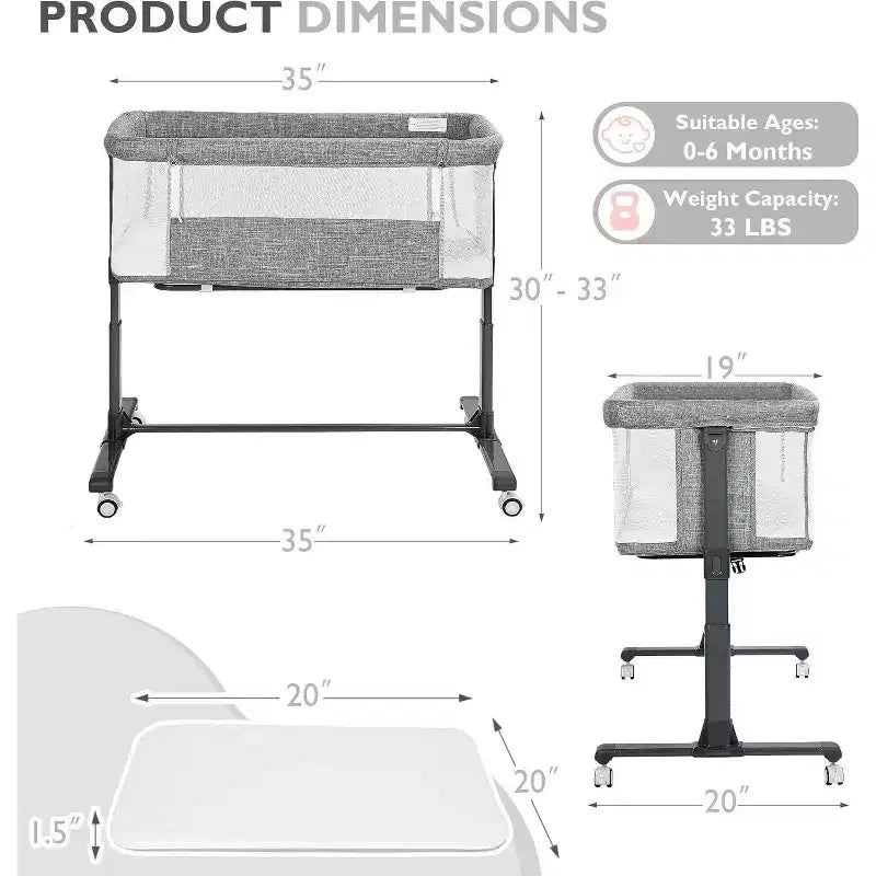 Culla portatile per neonati con ruote - Culla co-sleeping in rete e materasso rimovibile