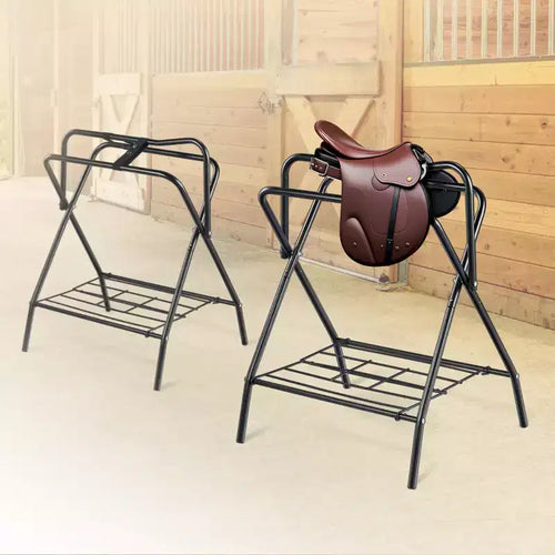 Confezione da 2 supporti pieghevoli per sella 71x48x95 cm - Acciaio resistente per selle inglesi e western
