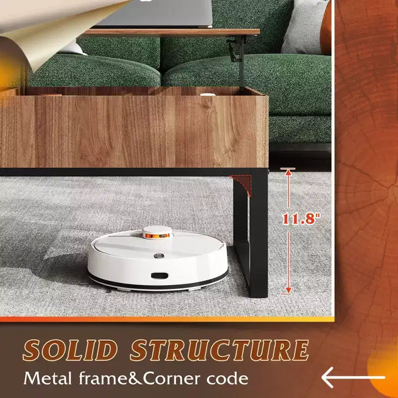 Tavolino da caffè sollevabile con contenitore e 2 scomparti nascosti - Rovere noce 104 cm