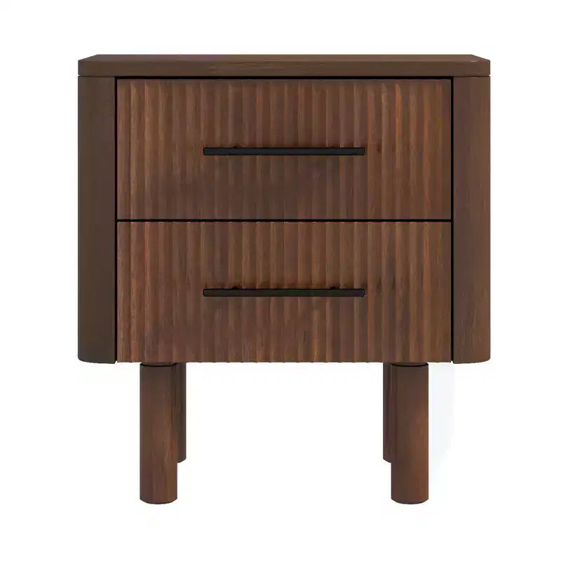 Comodino rettangolare in legno massello stile Mid-Century Modern, 56 cm, con 2 cassetti
