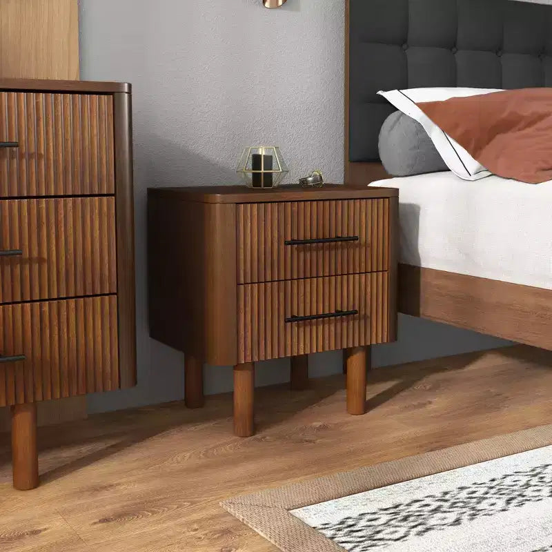Comodino rettangolare in legno massello stile Mid-Century Modern, 56 cm, con 2 cassetti