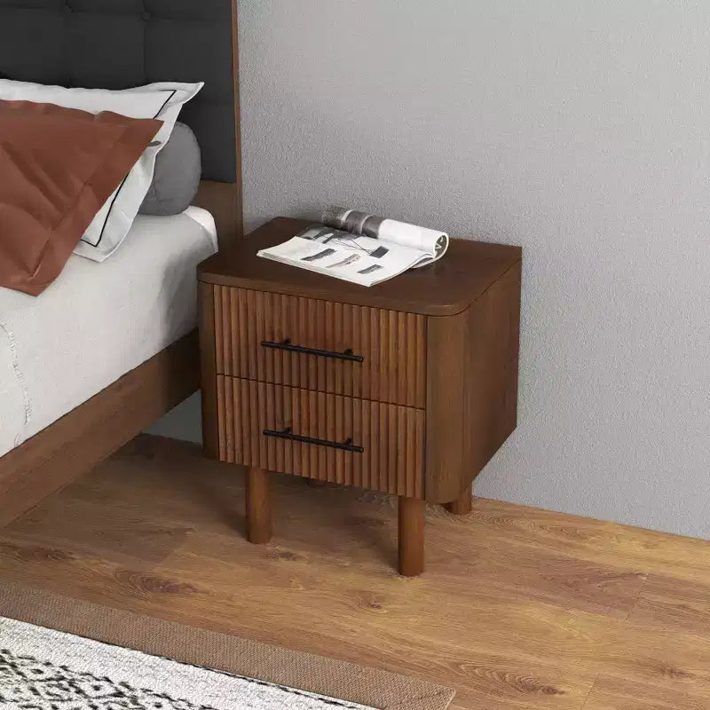 Comodino rettangolare in legno massello stile Mid-Century Modern, 56 cm, con 2 cassetti