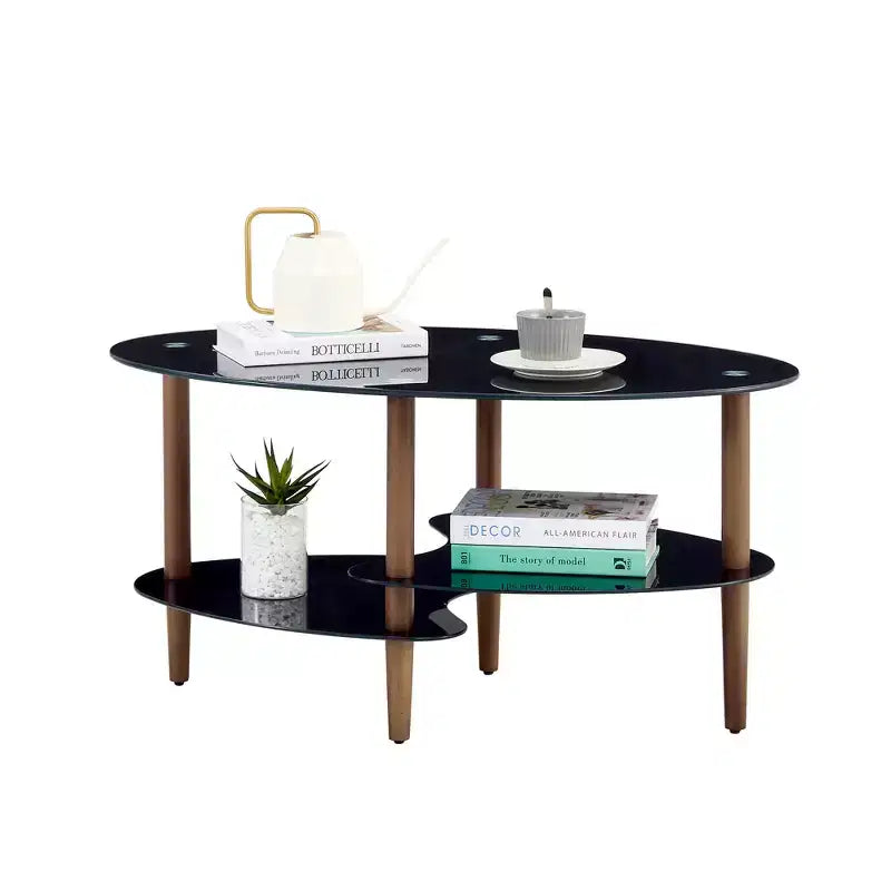 Tavolino da caffè ovale in vetro – Tavolino da cocktail e d'accento moderno con ripiano trasparente/nero