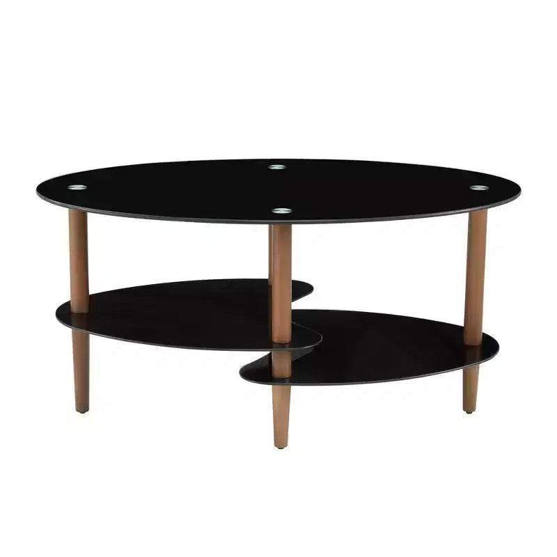 Tavolino da caffè ovale in vetro – Tavolino da cocktail e d'accento moderno con ripiano trasparente/nero