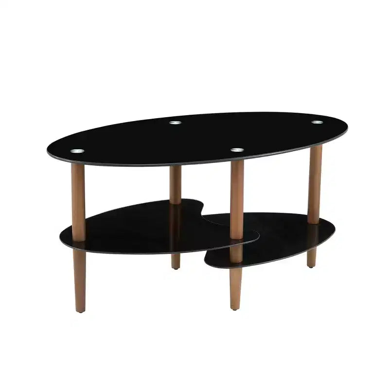 Tavolino da caffè ovale in vetro – Tavolino da cocktail e d'accento moderno con ripiano trasparente/nero