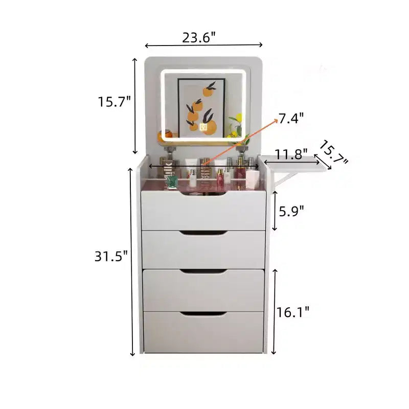 Set Tavolo da Trucco e Sedia 3 in 1 con Specchio Ribaltabile e Piano in Vetro